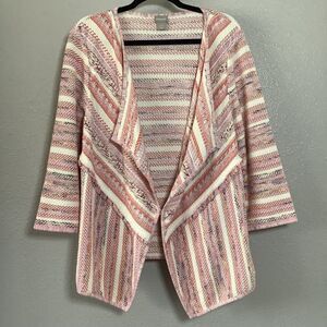 Pink Colorful Striped Tapestry Knit Bohemian Hippie Artsy Striped Cardigan XL